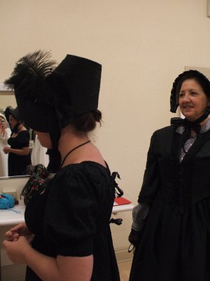 Backstage before Dickens fashion show Lisa K-B.(1810) & Mary D.(1850)