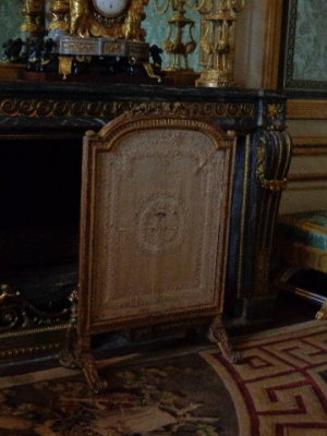 Marie Antoinette's initials MA are embroidered in the center of this firescreen