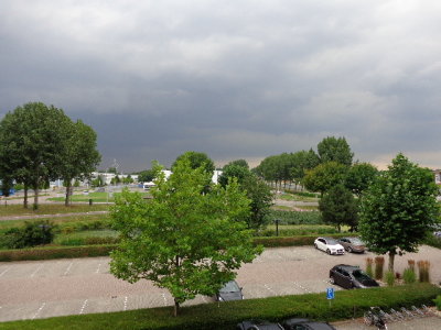 View from hotel room in Rotterdam, thunderstorm and lightening show starting