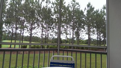 Our timeshare in Orlando -sitting on the deck overlooking the golf course in the rain