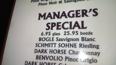 A delicious Bogle Sauvingnon Blanc I had