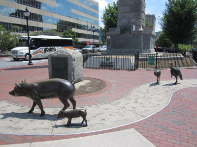 In Pack Square a sculpture that speaks to the pioneer heritage
