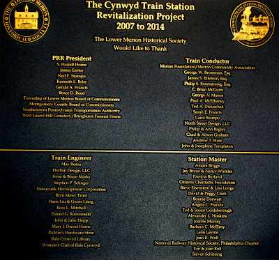 The Cynwyd Station Capital Campaign Memorial Plaque