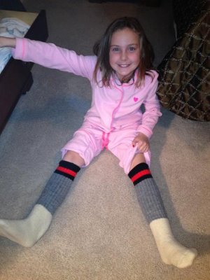 elisabeth found an old pair of jeff's socks that she thought was funny
