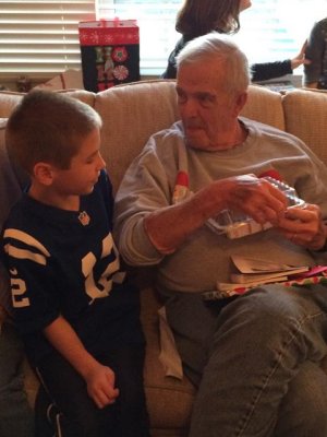 grandpa opening joey's gift of homemade fudge