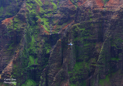 Helicopter flying below us in  Waimea Canyon