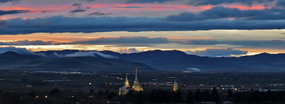 Brigham City Utah Temple (LDS) & Sunset behind the Promontory Range