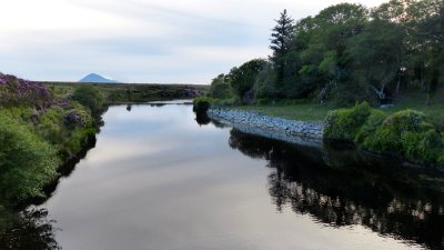 The Bridge Pool on a midge-filled evening, with Slievemore in the background