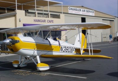 N3808F biplane at the Hanger Caf 