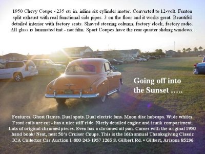 1950 Chevy into the sunset with text
