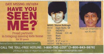 Sharon Baldeagle missing since Sept. 18, 1984