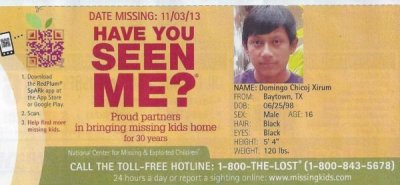 Domingo Chicoj Xirum missing since November 3, 2013