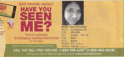 Joana Hernandezmissing sinceJune 26, 2011