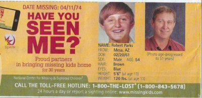 Robert Parks<br>missing since<br>April 11, 1974