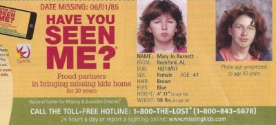 Mary Jo Burnettmissing sinceJune 1, 1985