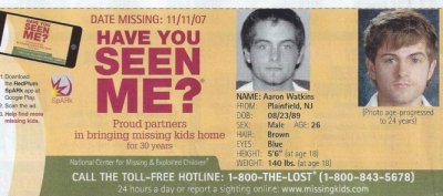 Aaron Watkinsmissing sinceNov 11, 2007