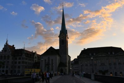 Zurich. Late afternoon light on the Fraumnster Abbey