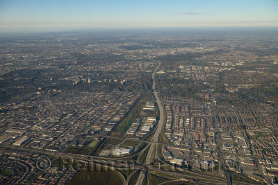 Aerial view west from intersection of highway 407 and 400 north Toronto and Vaughan