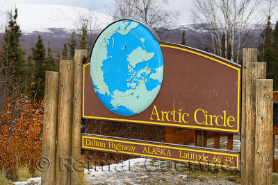 Sign board for the Arctic Circle along the Dalton Highway in Alaska