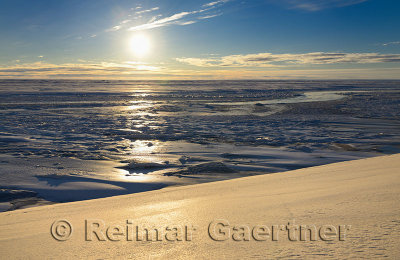 Ice and snow formations at the mouth of Sag river emptying into Prudhoe Bay Beaufort Sea Arctic Ocean