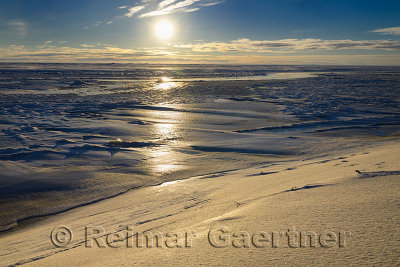 Ice and snow at the mouth of Sag river emptying into Prudhoe Bay Beaufort Sea Arctic Ocean