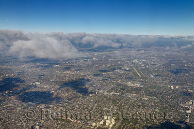 Aerial view of Toronto Allen Expressway to Yorkdale Shopping Center and Downsview Airport