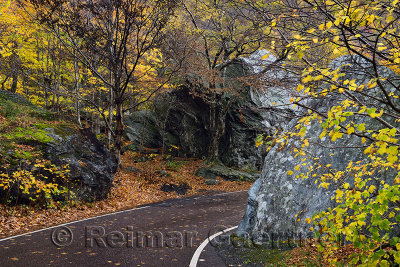 The top of Highway 108 through boulders at Smugglers Notch State Park Vermont
