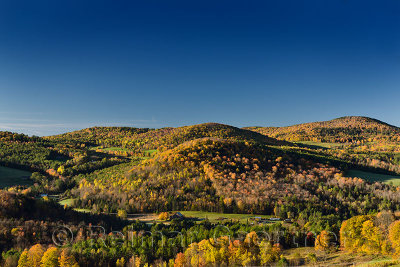 Barnet Center Vermont hills at sunrise with Fall colors