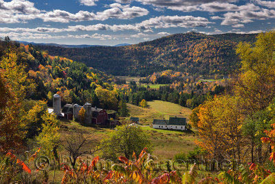 Hillside Acres farm valley fields Barnet Center Vermont with Fall colors and Anderson Hill