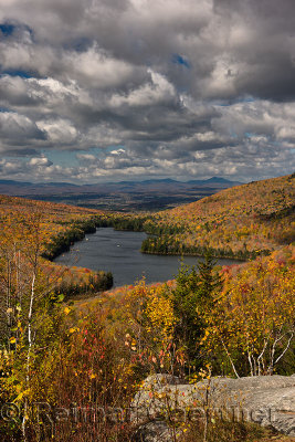 Kettle Pond and Plainfield with Camels Hump mountains in the Fall from Owls Head lookout Vermont