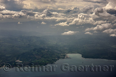 Aerial view of Maimon Bay Cruise Ship terminal Dominican Republic with Central Cordillera mountains