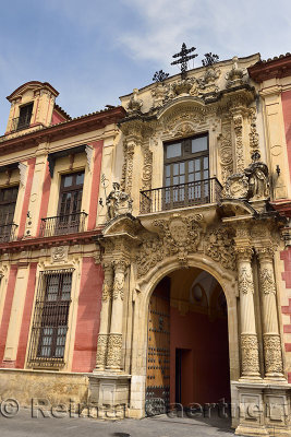 Entrance to the Archibishops Palace in Plaza Virgen de los Reyes Seville Spain