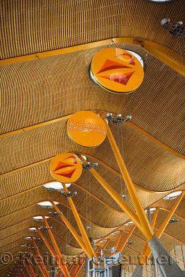 Abstract wave ceiling at Terminal 4 Adolfo Suarez Madrid Barajas Airport Spain