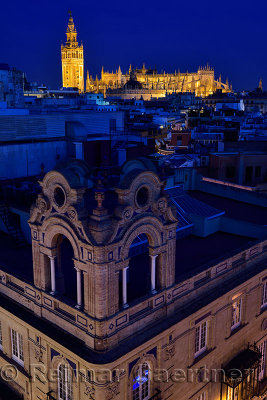 Saint Mary of the See largest cathedral in the world from rooftop in Seville Spain at dusk
