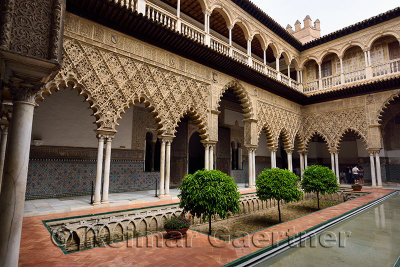 Sunken gardens in the Courtyard of the Maidens at Alcazar palace Seville Andalusia