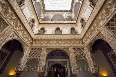 Ornately carved Courtyard of the Dolls in the Royal Palace Alcazar Seville Andalusia