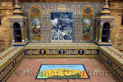 Oviedo in Asturias Province of Spain Alcove at Plaza de Espana Seville with painted ceramic tiles