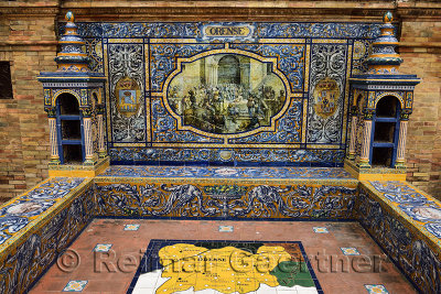 Orense Province of Spain Alcove at Plaza de Espana Seville with painted ceramic tiles