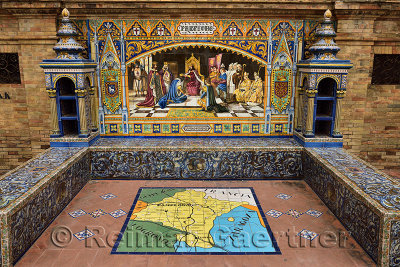 Pamplona in Navarre Province of Spain Alcove at Plaza de Espana Seville with painted ceramic tiles