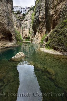 Guadalevin river at El Tajo Gorge from the bottom of the secret water mine in Ronda Spain