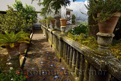Garden path of stone and tiles at Mondragon Palace Ronda museum Spain