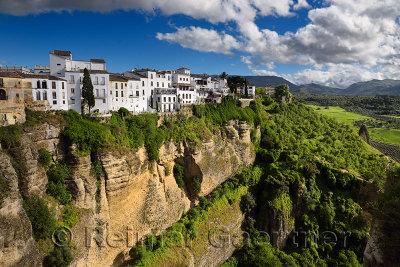 El Tajo Canyon on the Guadalevin river with white Ronda buildings Andalusia Spain