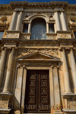 Side door of the Palace of Charles V in Alhambra complex in Granada Spain