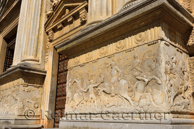 Battle scene relief on the Palace of Charles V at Alhambra complex in Granada Spain
