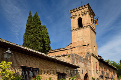 Ancient monastery of San Francisco now hotel at Alhambra Palace in Granada Spain