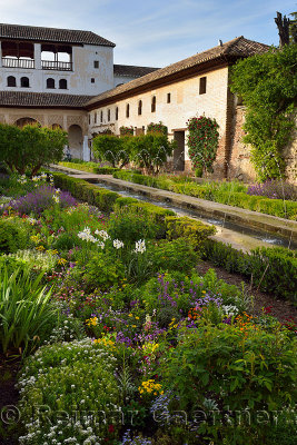 Flower garden in the Court of the Water Channel at the Sultans north Pavillion Generalife Granada