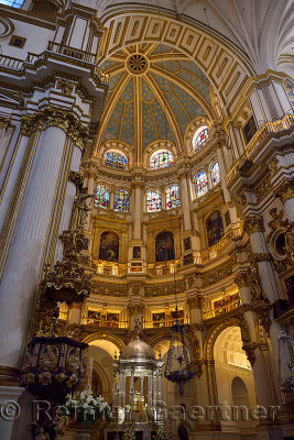 Tabernacle and lectern in the Chancel rotunda with dome ceiling in the Granada Cathedral of the Incarnation