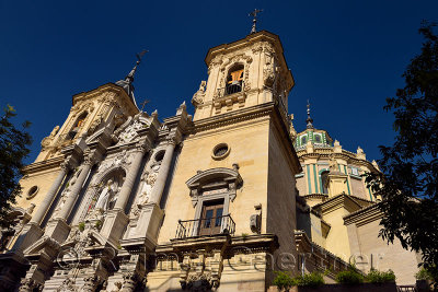 Catholic Church of Saint John of God with twin bell towers and cupola in Granada Spain