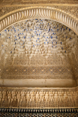 Arabesque caligraphy and Mocarabe Stalactite designs in Comares Palace of Nasrid Alhambra Granada