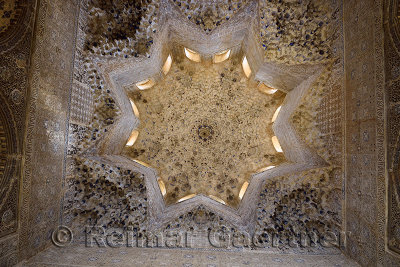 Ceiling of the Hall of the Abencerrages in the Nasrid Palaces of Alhambra Granada Spain